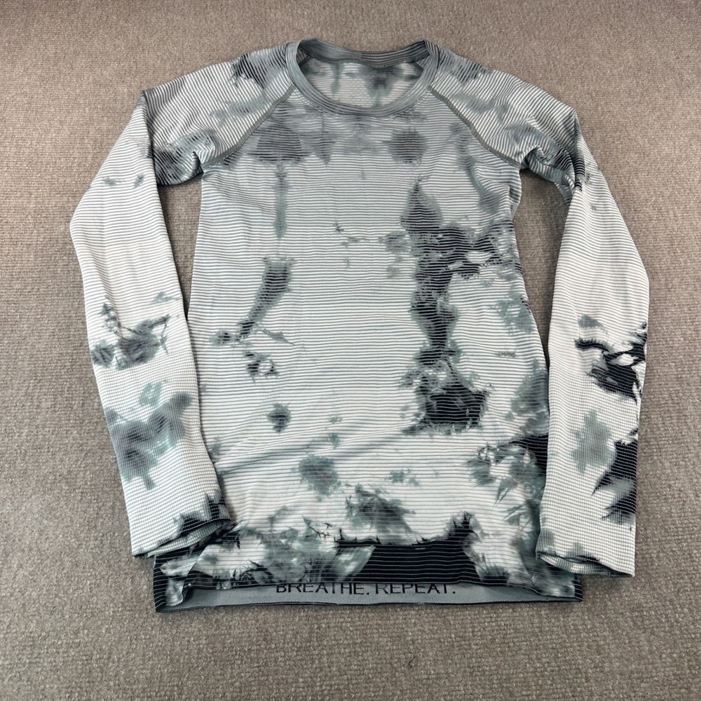 Lululemon Swiftly Tech Long Sleeve 2.0 Tie Dye Stripe Grey White Top Size 4